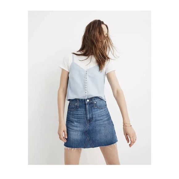 Madewell Rigid Denim A-Line Mini Skirt with Raw Hem Size 27 - Picture 1 of 8
